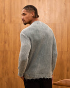 Distressed Ribbed Knit Sweater for Men - Oversize Washed Grunge Crewneck Pullover