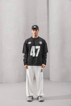 Double-Layer "47" Graphic Long Sleeve Tee