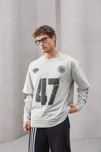 Double-Layer "47" Graphic Long Sleeve Tee