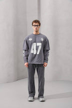 Double-Layer "47" Graphic Long Sleeve Tee
