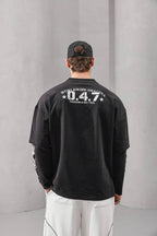 Double-Layer "47" Graphic Long Sleeve Tee