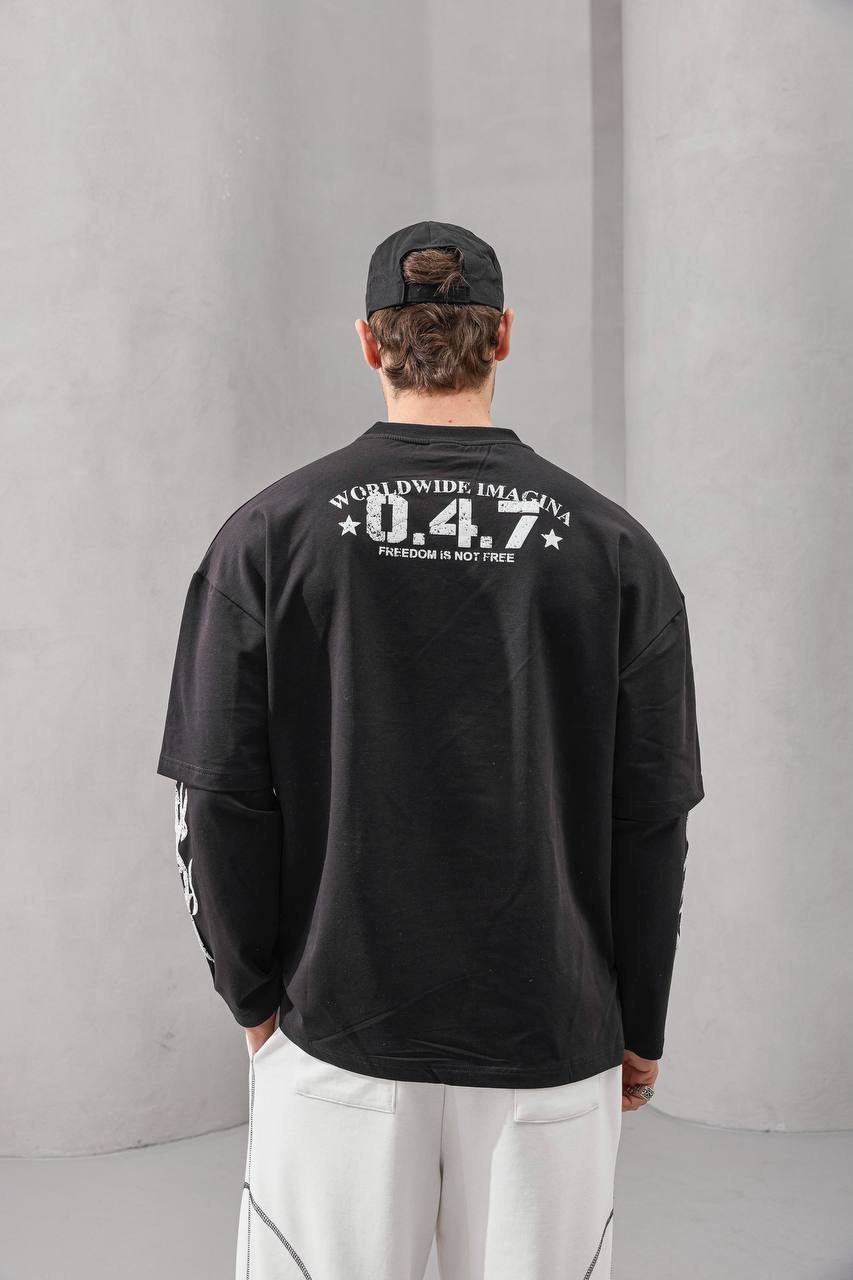 Double-Layer "47" Graphic Long Sleeve Tee