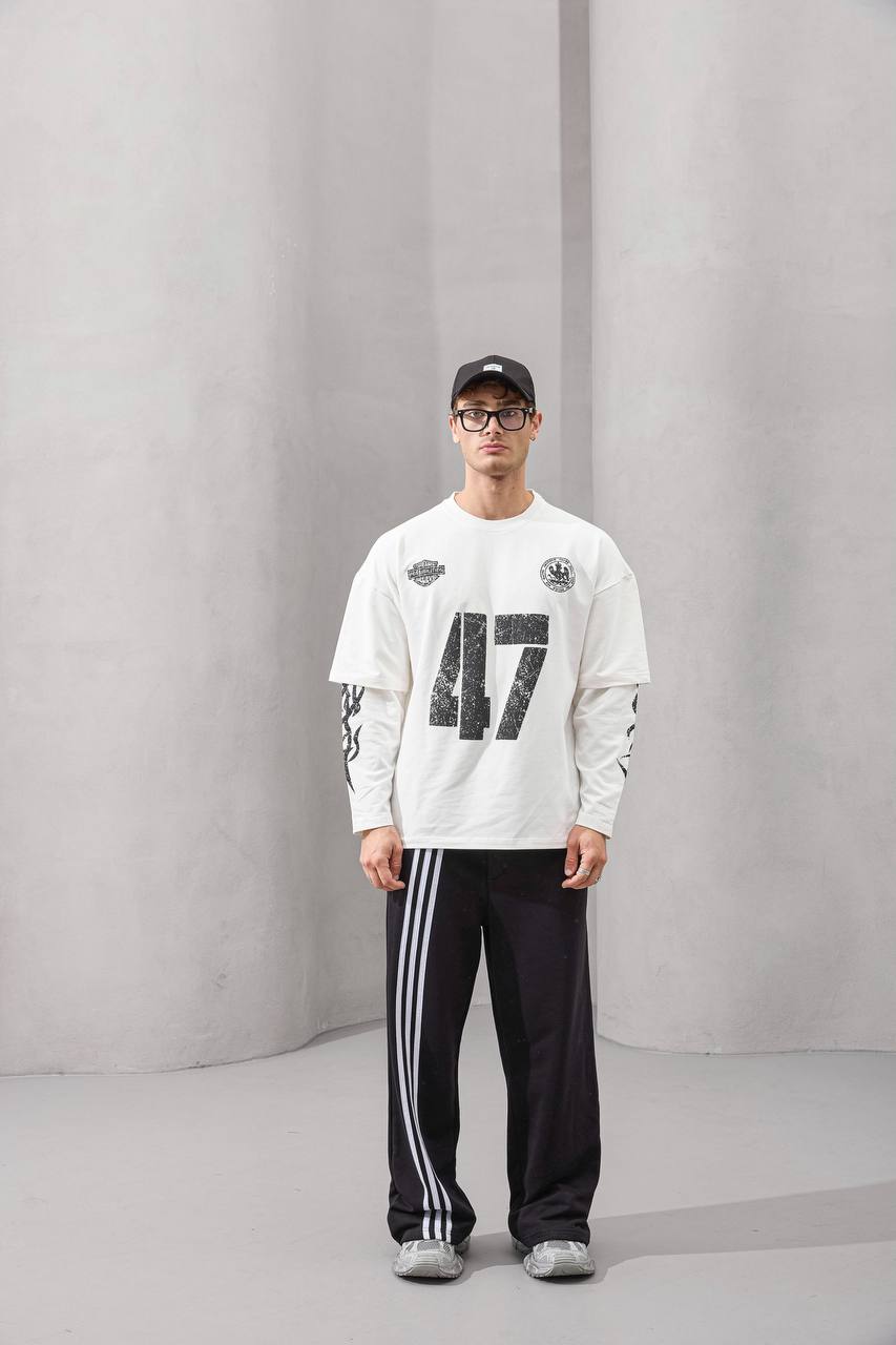 Double-Layer "47" Graphic Long Sleeve Tee