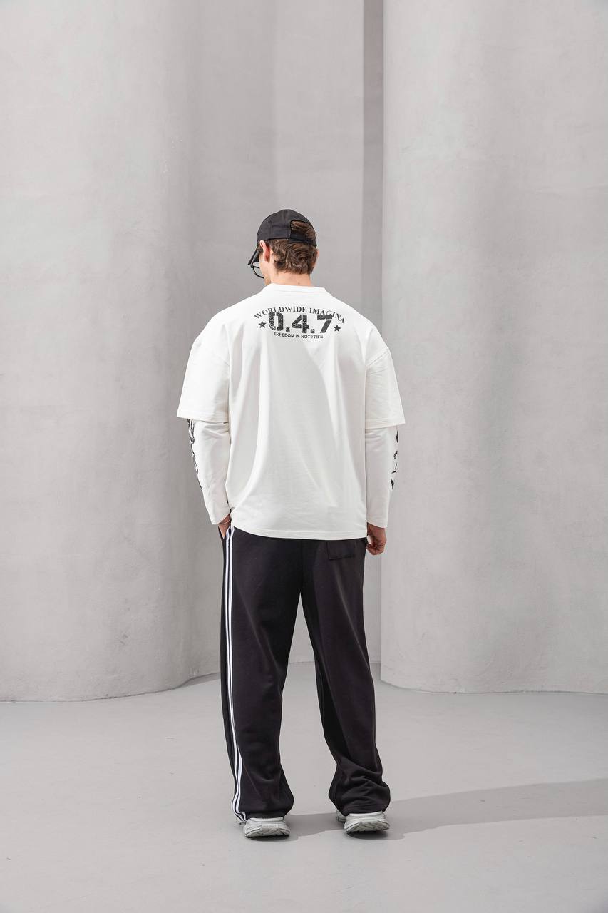 Double-Layer "47" Graphic Long Sleeve Tee