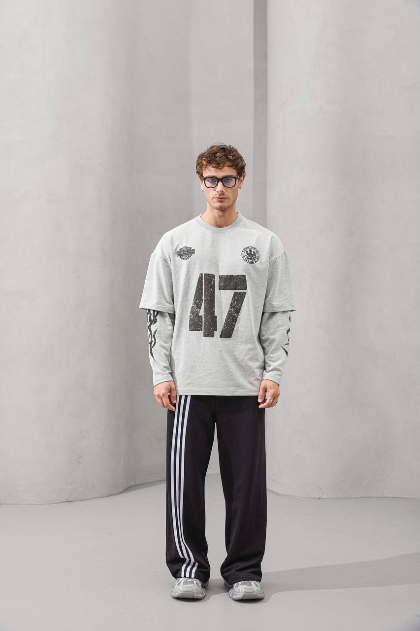 Double-Layer "47" Graphic Long Sleeve Tee