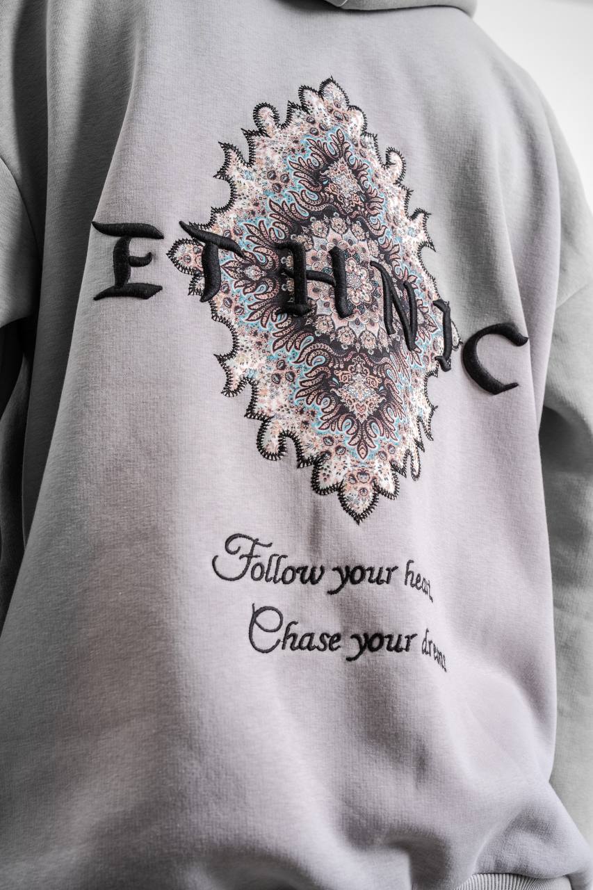 Ethnic Embroidered Oversized Hoodie Sweatshirt