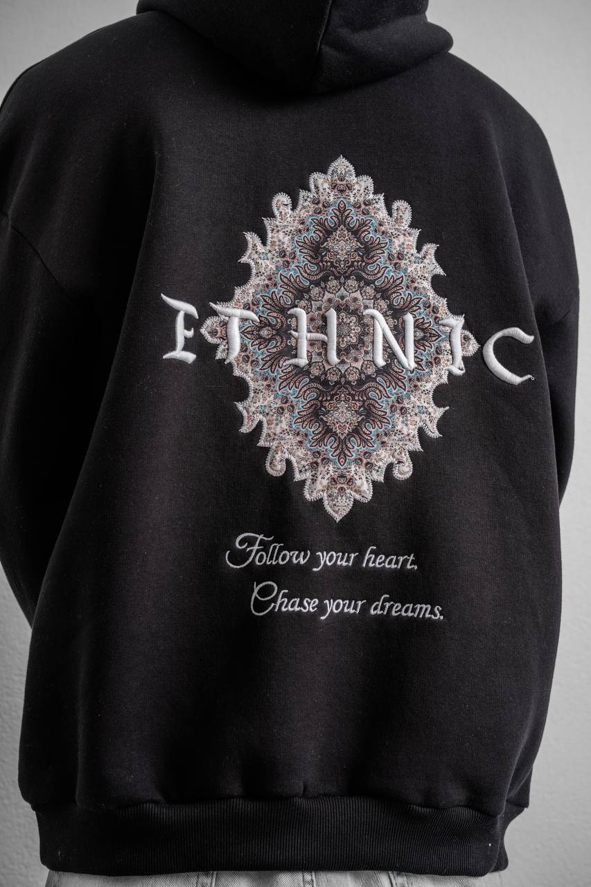 Ethnic Embroidered Oversized Hoodie Sweatshirt