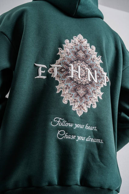 Ethnic Embroidered Oversized Hoodie Sweatshirt