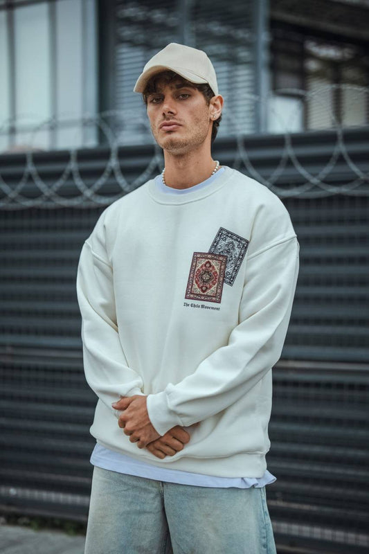 Ethnic Rug Pattern Oversized Sweatshirt - Cozy and Stylish Streetwear