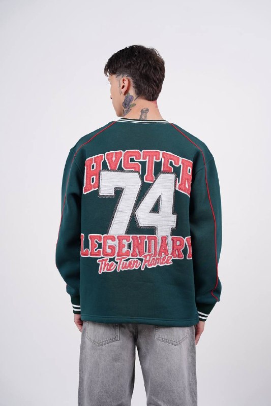 Hysteria 74 Varsity Oversized Sweatshirt in Green - back view