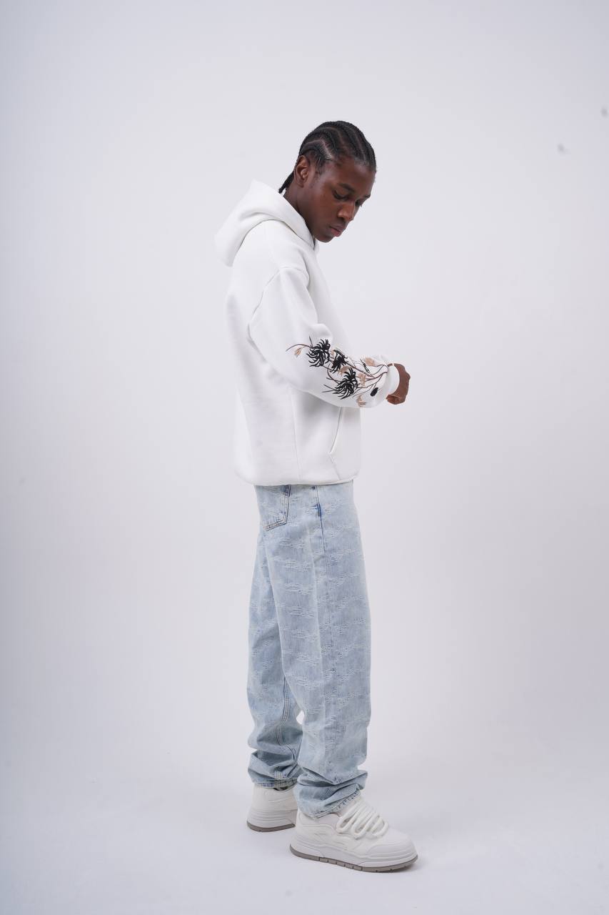 Floral Sleeve Embroidered Hoodie