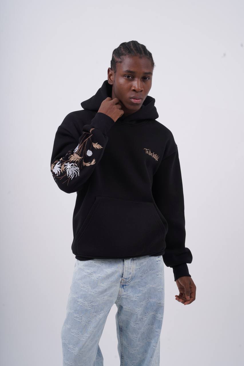 Floral Sleeve Embroidered Hoodie