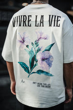 Vivre La Vie Floral Quote Cotton T-Shirt – Inspirational Botanical Tee