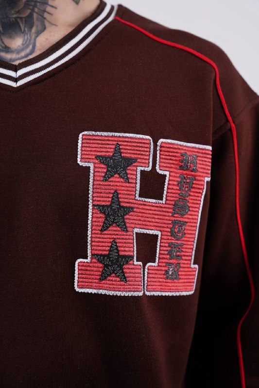 Hysteria 74 Varsity Oversized Sweatshirt in Burgundy - detail