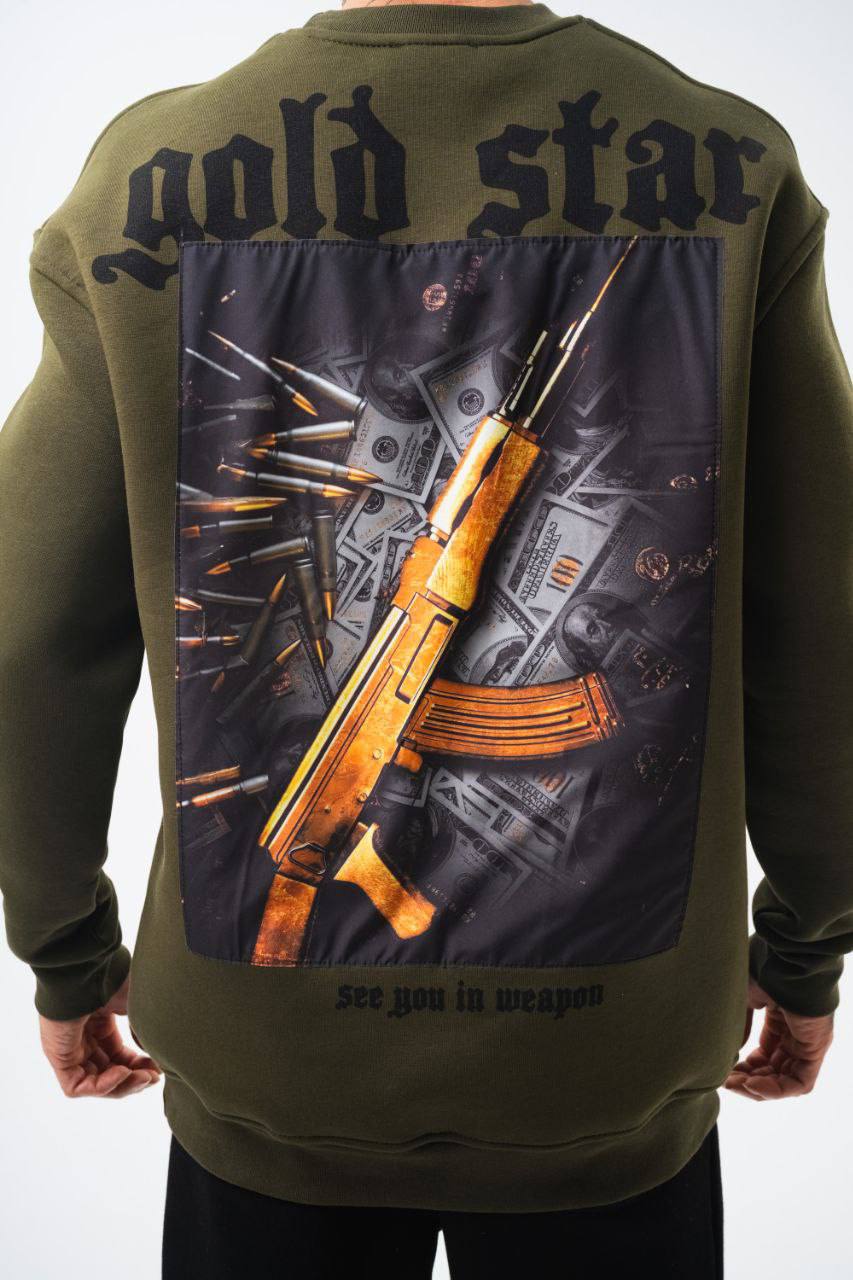 Gold Star' Urban Streetwear Sweatshirt: Weapon & Money Graphic