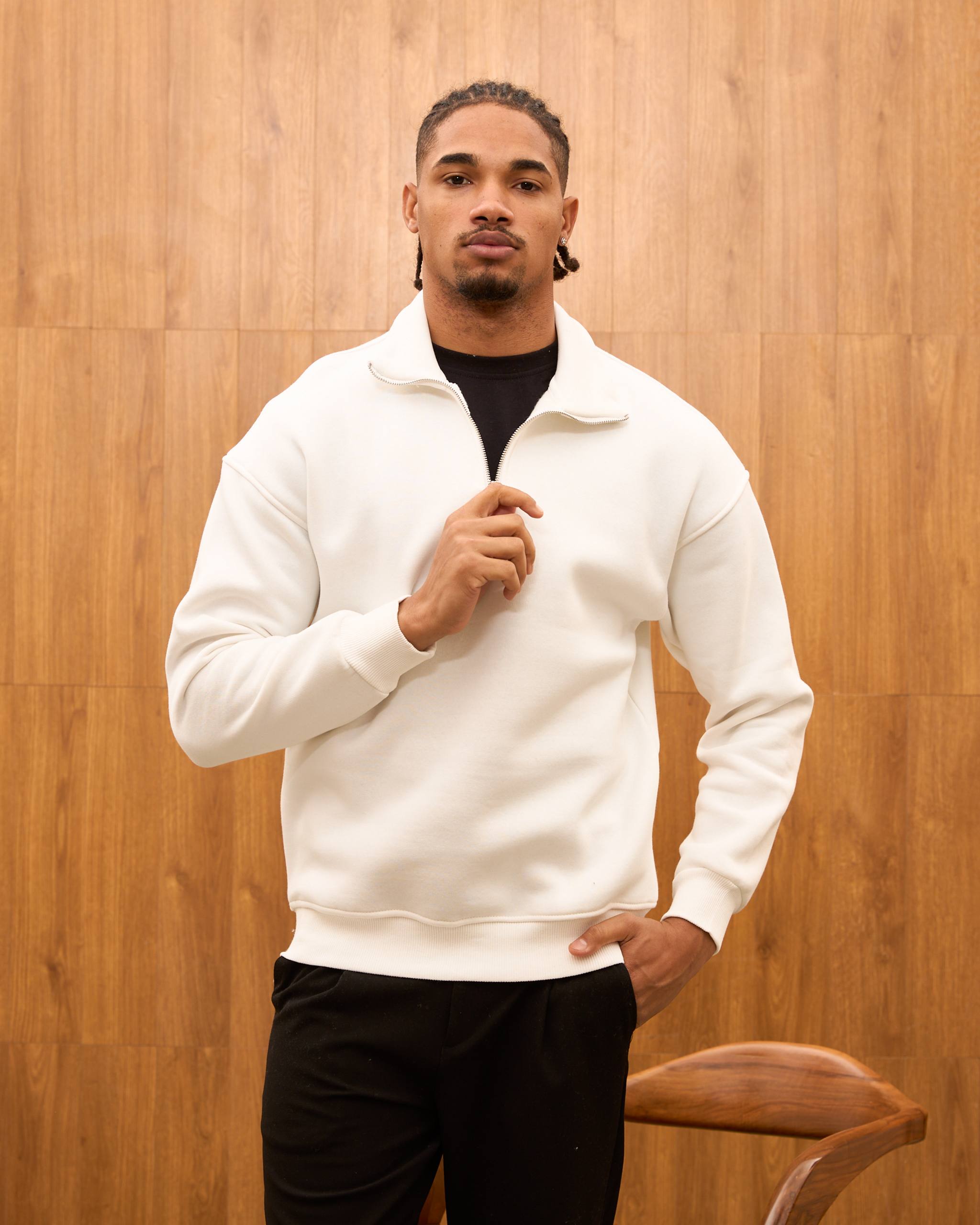 Heavyweight Oversize Quarter Zip Sweatshirt for Men - Minimalist Funnel Neck Fleece Pullover