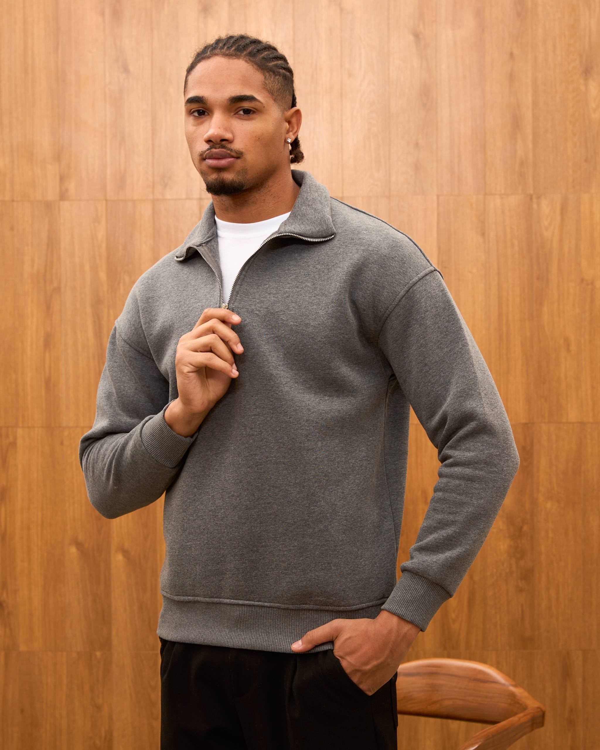 Heavyweight Oversize Quarter Zip Sweatshirt for Men - Minimalist Funnel Neck Fleece Pullover