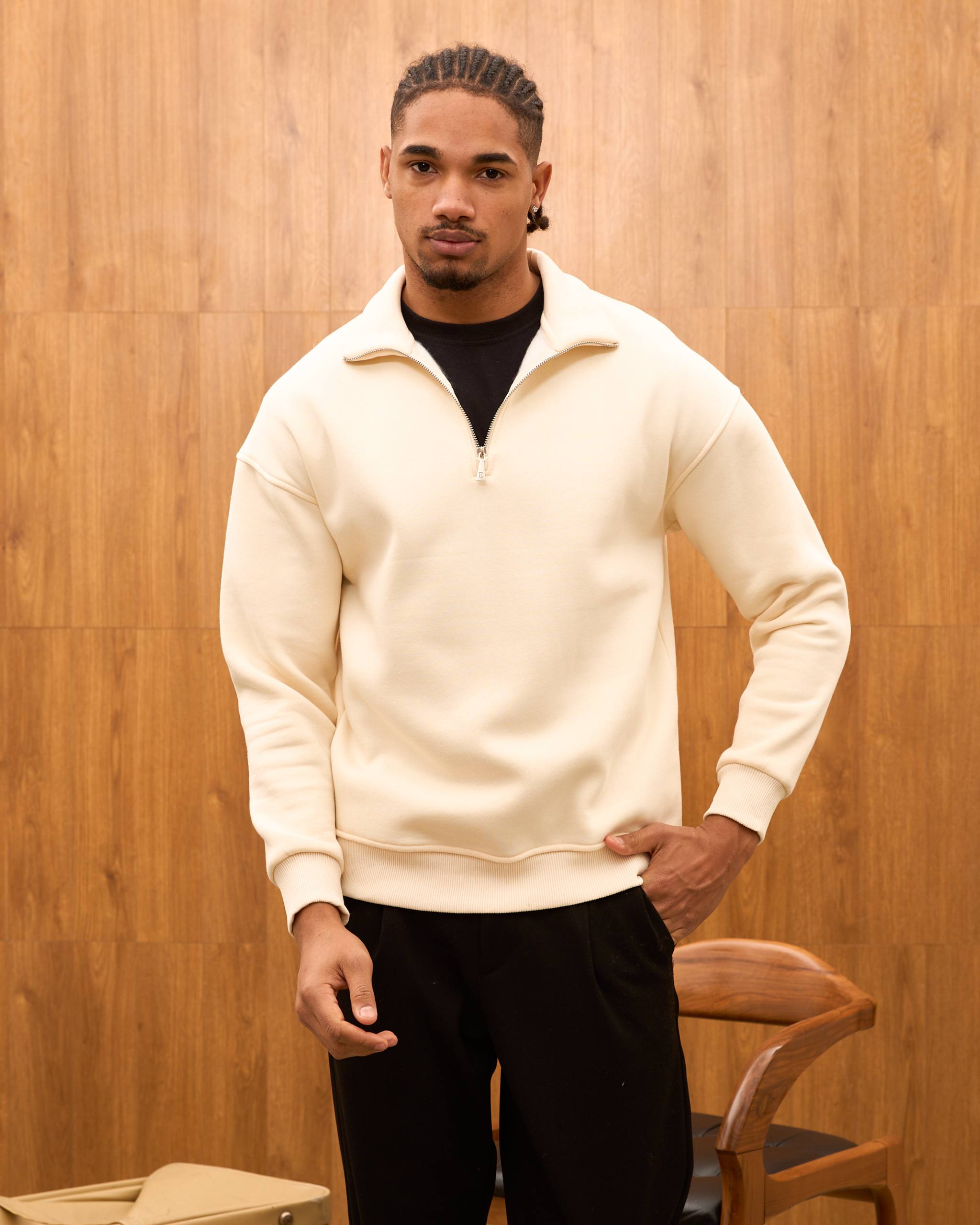 Heavyweight Oversize Quarter Zip Sweatshirt for Men - Minimalist Funnel Neck Fleece Pullover