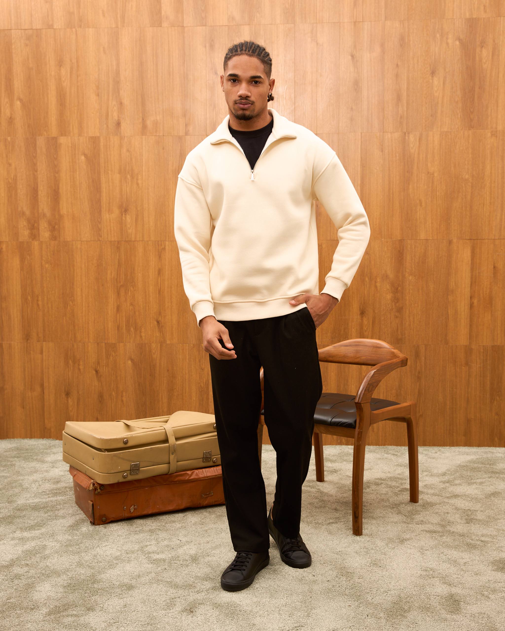 Heavyweight Oversize Quarter Zip Sweatshirt for Men - Minimalist Funnel Neck Fleece Pullover
