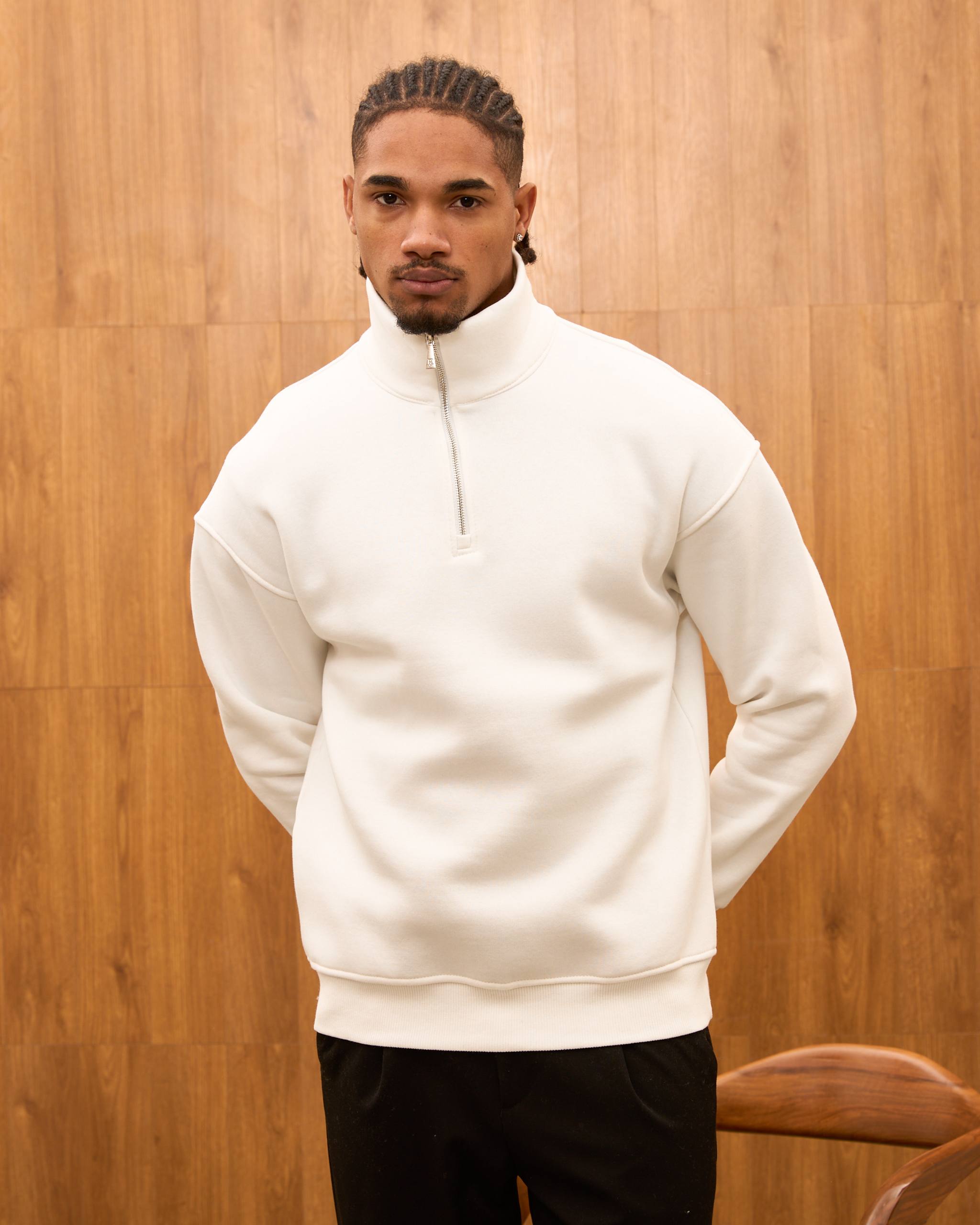 Heavyweight Oversize Quarter Zip Sweatshirt for Men - Minimalist Funnel Neck Fleece Pullover