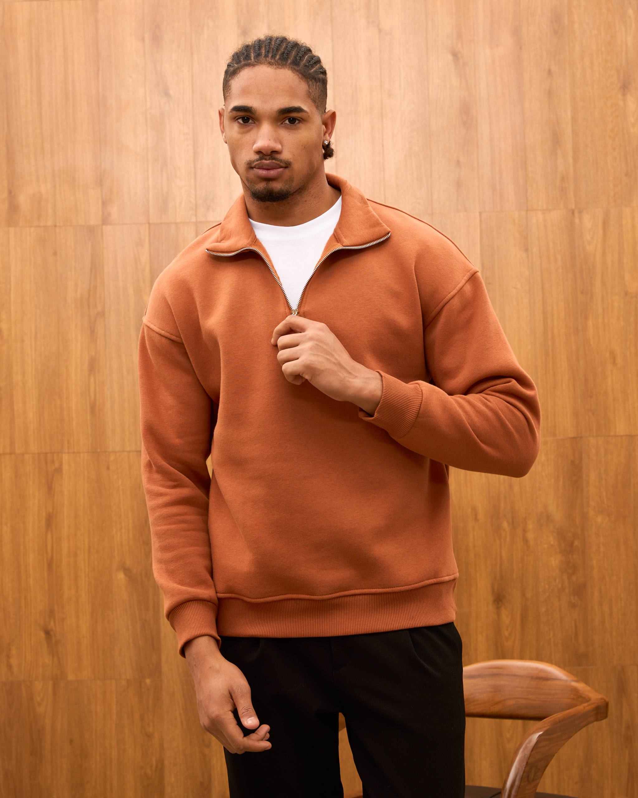 Heavyweight Oversize Quarter Zip Sweatshirt for Men - Minimalist Funnel Neck Fleece Pullover