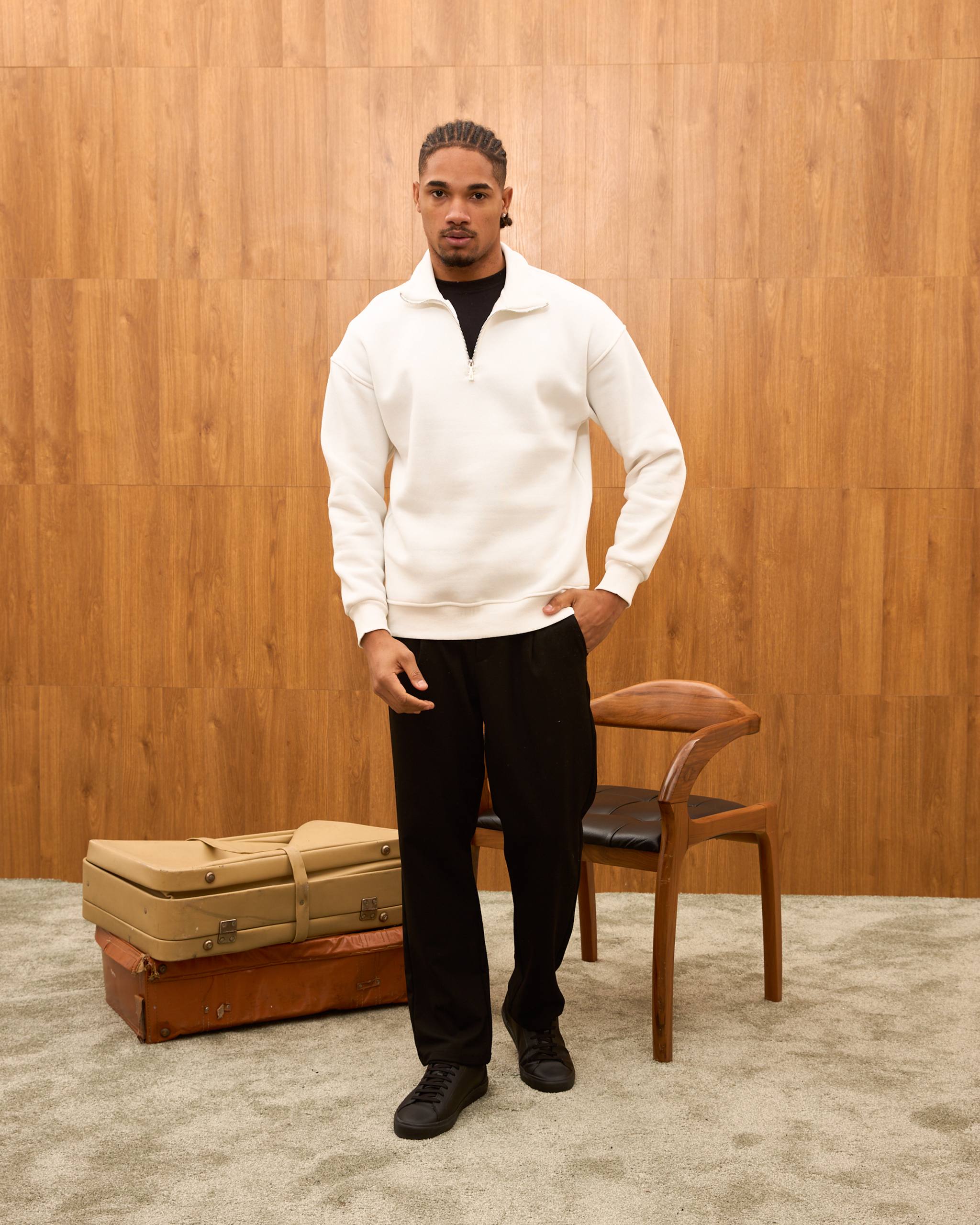 Heavyweight Oversize Quarter Zip Sweatshirt for Men - Minimalist Funnel Neck Fleece Pullover