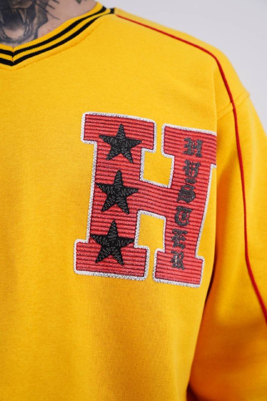 Hysteria 74 Varsity Oversized Sweatshirt in Yellow - detail