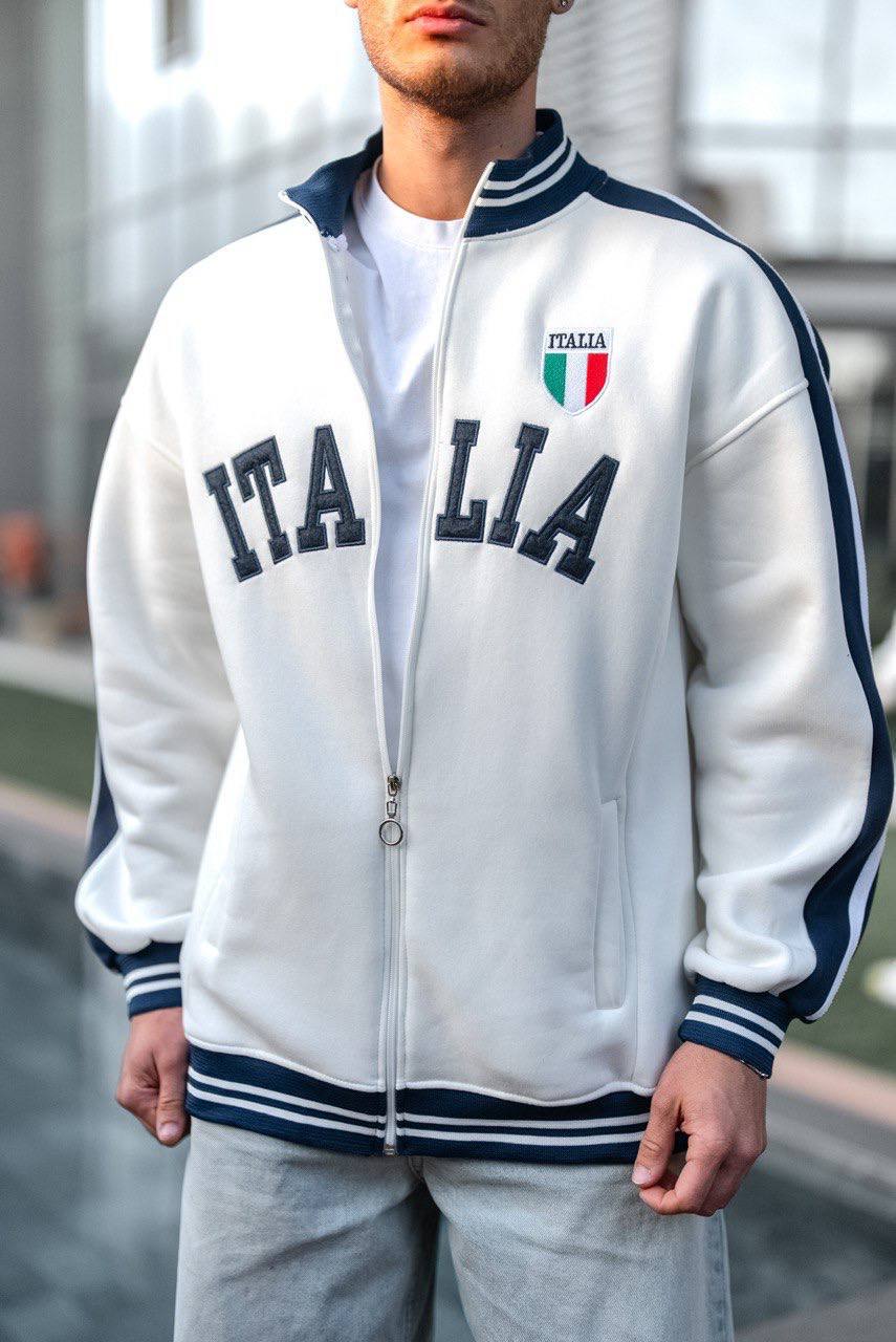 Italia Logo Oversized 3-Thread Fleece-Lined Compact Cardigan