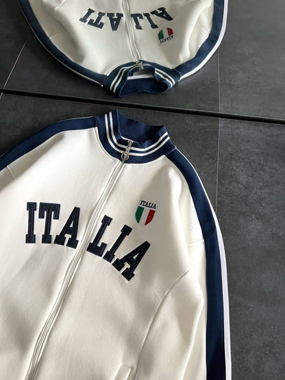 Italia Logo Oversized 3-Thread Fleece-Lined Compact Cardigan