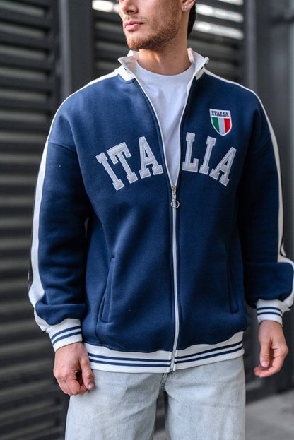 Italia Logo Oversized 3-Thread Fleece-Lined Compact Cardigan