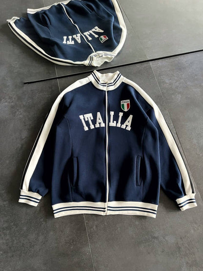 Italia Logo Oversized 3-Thread Fleece-Lined Compact Cardigan