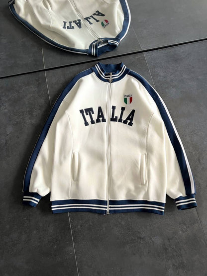 Italia Logo Oversized 3-Thread Fleece-Lined Compact Cardigan