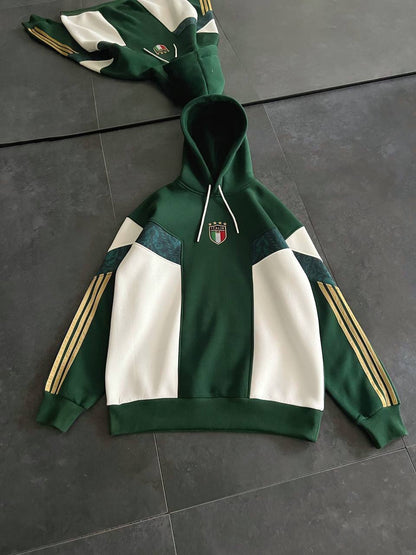 Italy Logo Green & White Oversized Hoodie - Stylish and Comfortable Sweatshirt