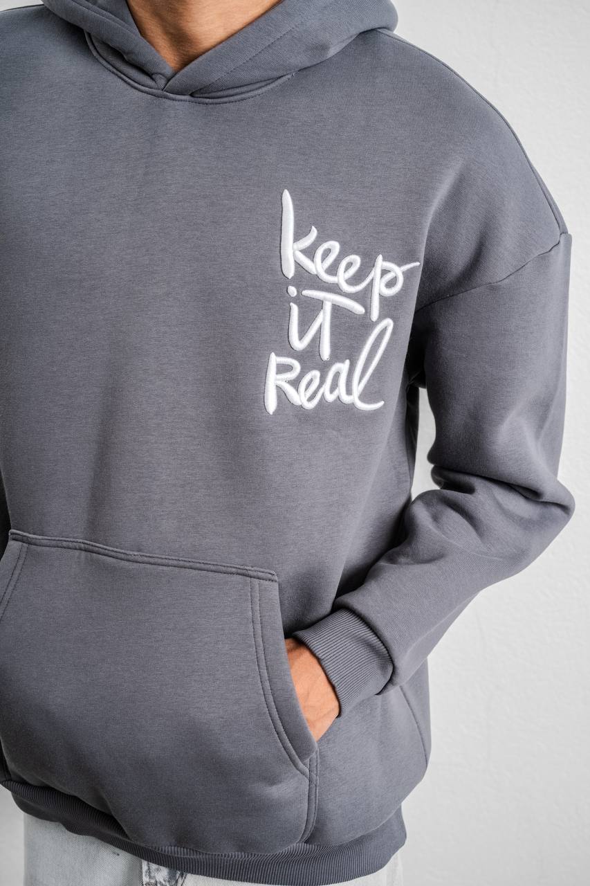 Keep It Real Embroidered Oversized Sweatshirt - Soft Brushed 3-Ply Fabric