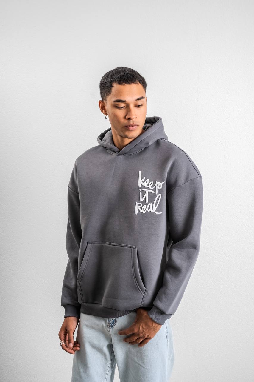Keep It Real Embroidered Oversized Sweatshirt - Soft Brushed 3-Ply Fabric