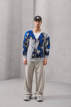 Men's Abstract Brushed Mohair Knit Cardigan
