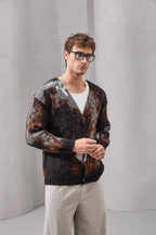 Men's Abstract Brushed Mohair Knit Cardigan
