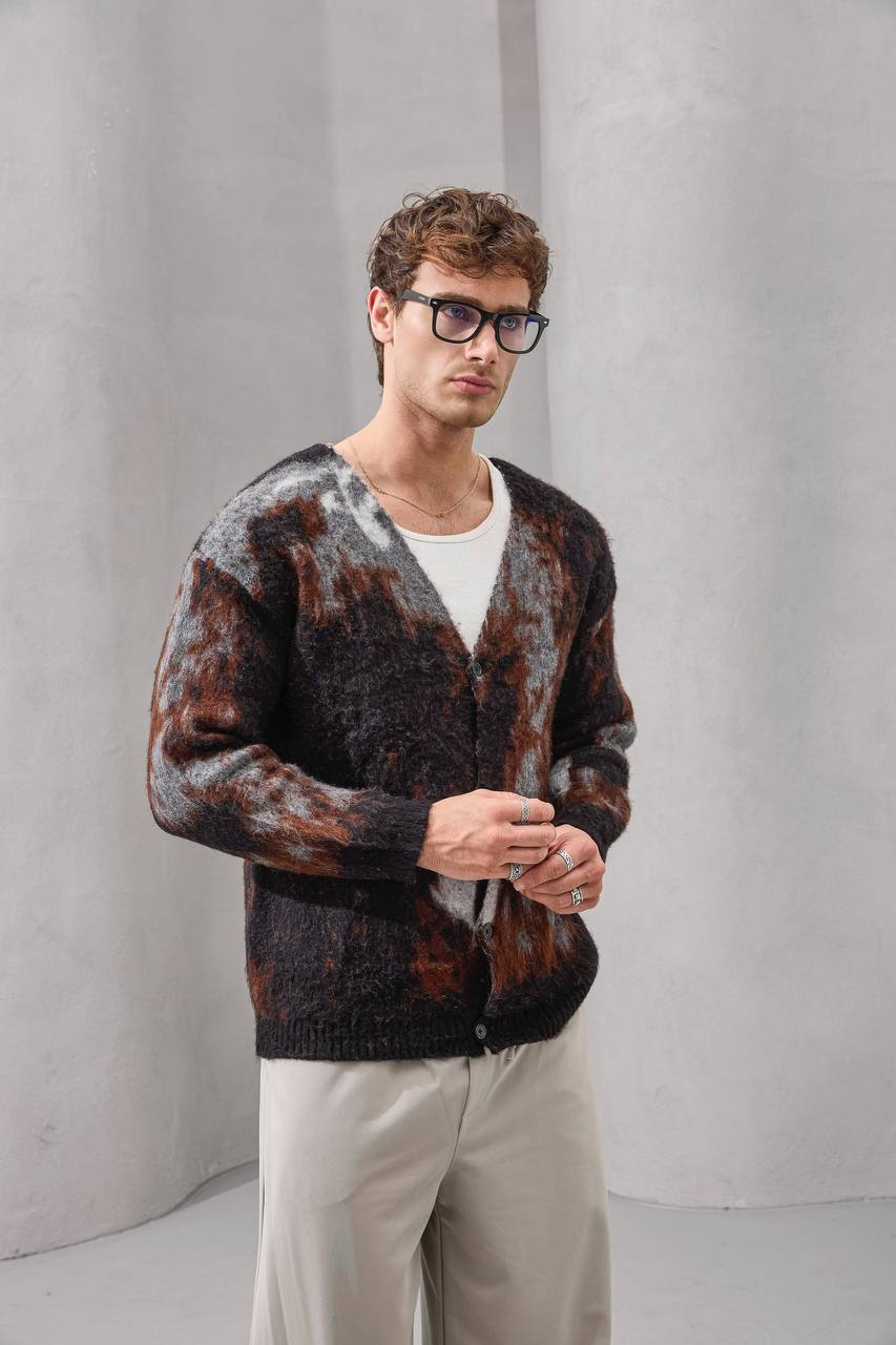 Men's Abstract Brushed Mohair Knit Cardigan