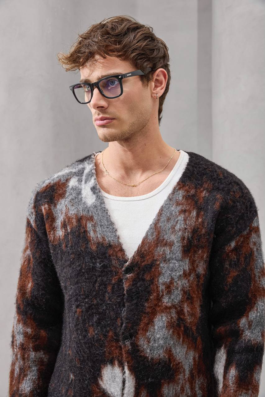 Men's Abstract Brushed Mohair Knit Cardigan
