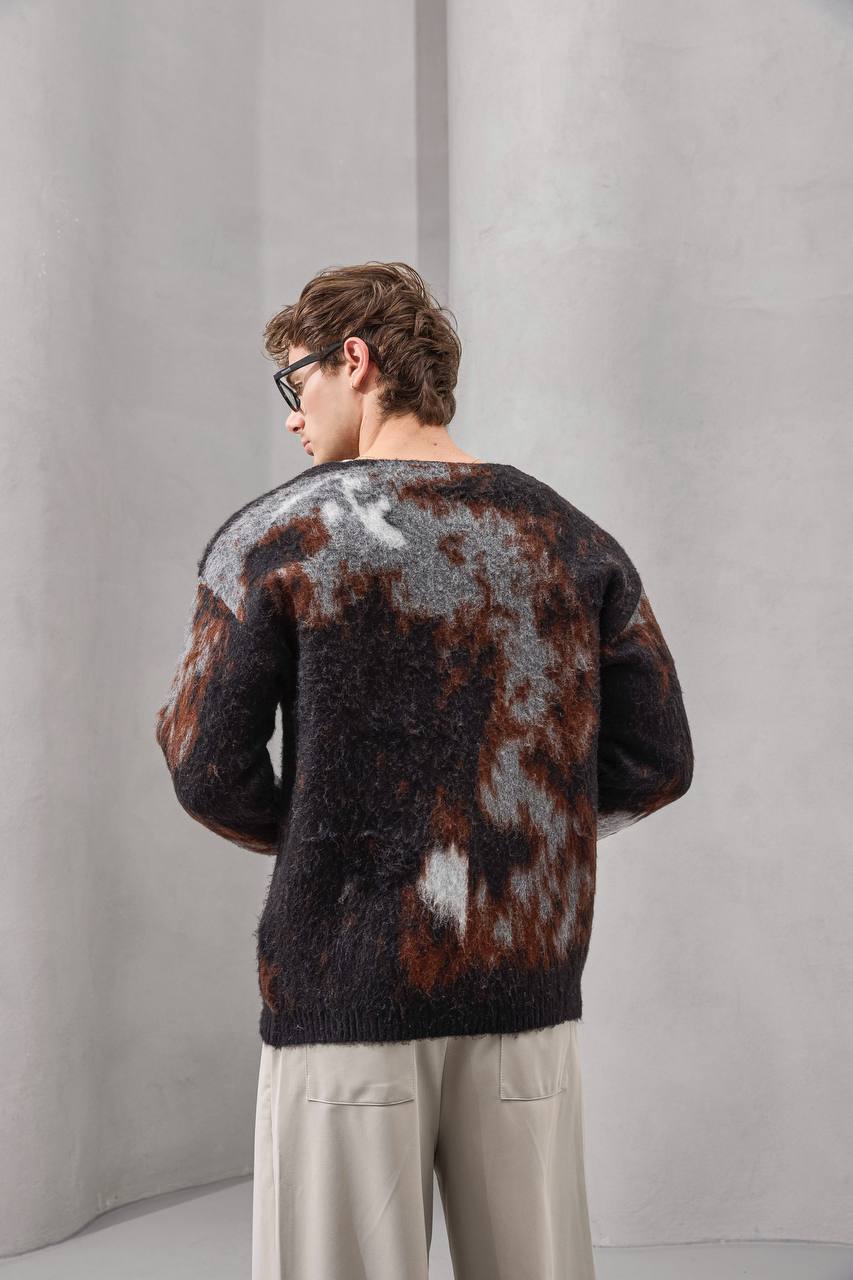 Men's Abstract Brushed Mohair Knit Cardigan
