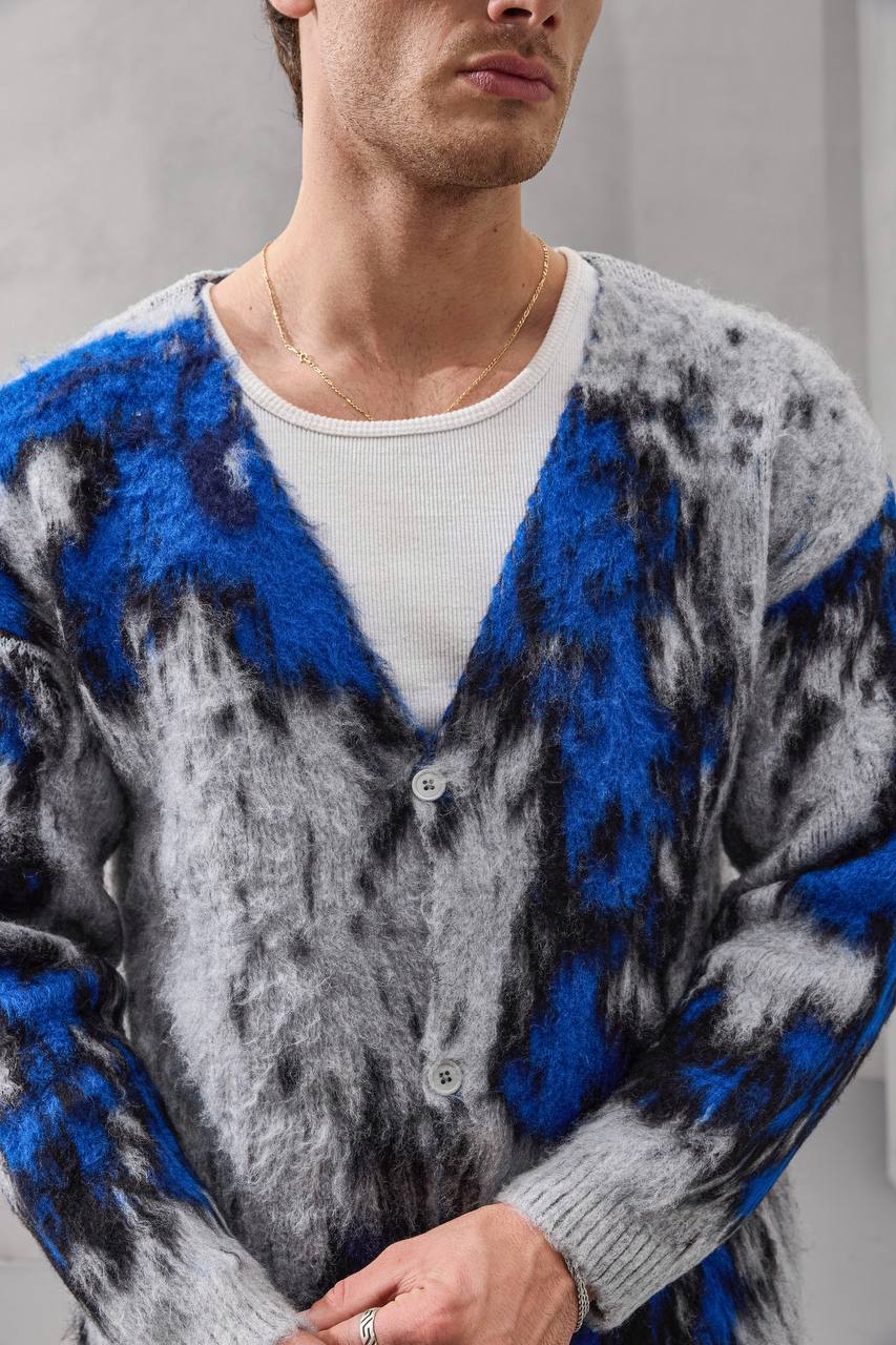Men's Abstract Brushed Mohair Knit Cardigan