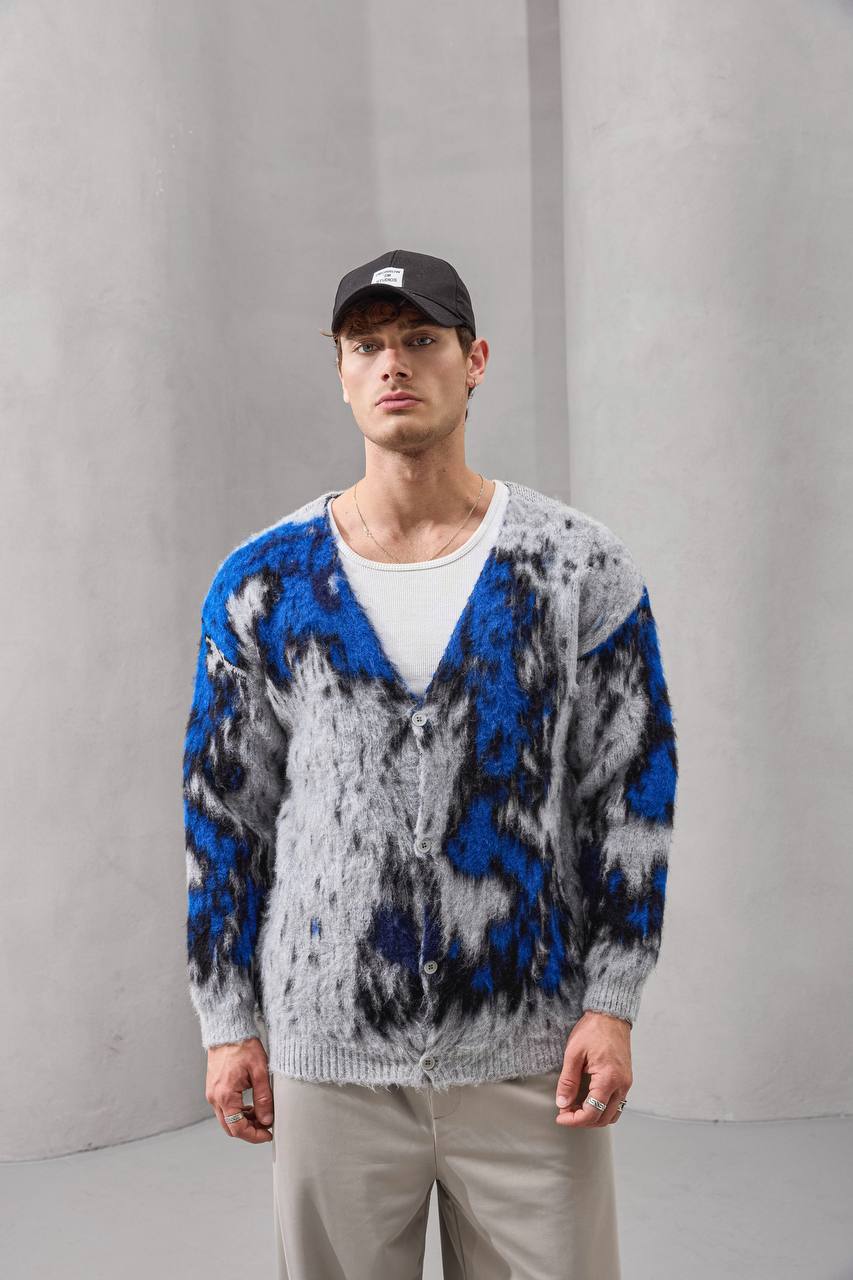 Men's Abstract Brushed Mohair Knit Cardigan