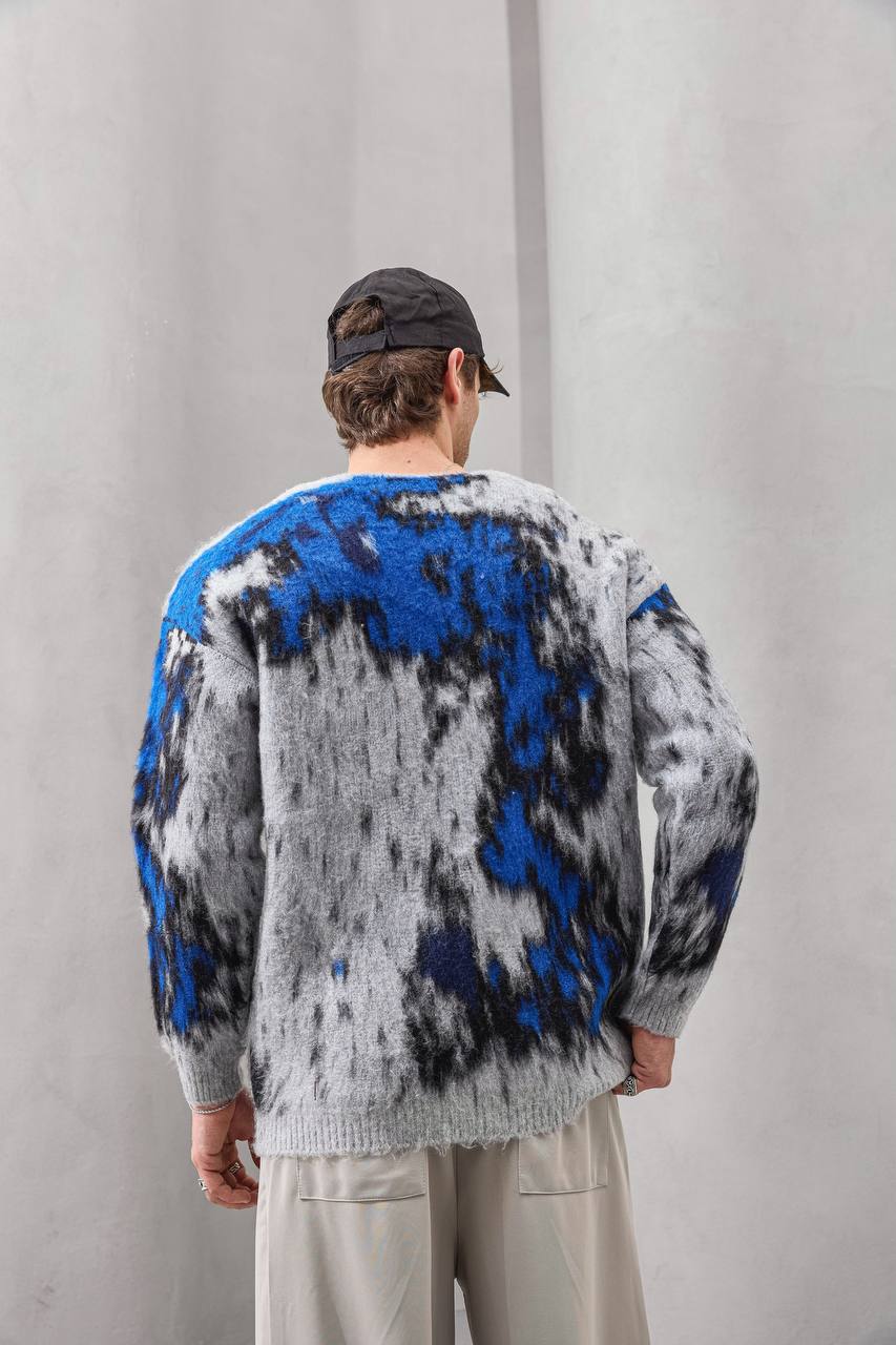 Men's Abstract Brushed Mohair Knit Cardigan