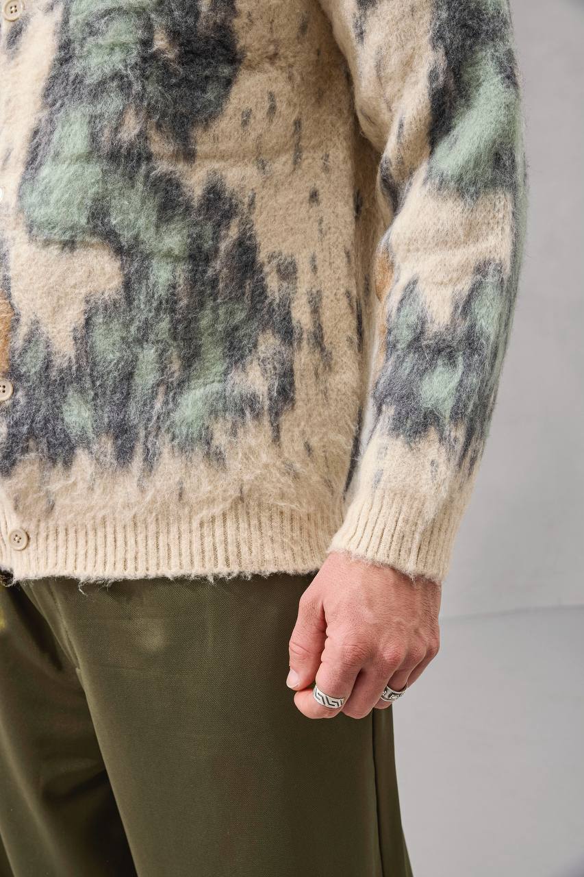 Men's Abstract Brushed Mohair Knit Cardigan