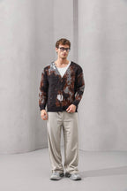 Men's Abstract Brushed Mohair Knit Cardigan