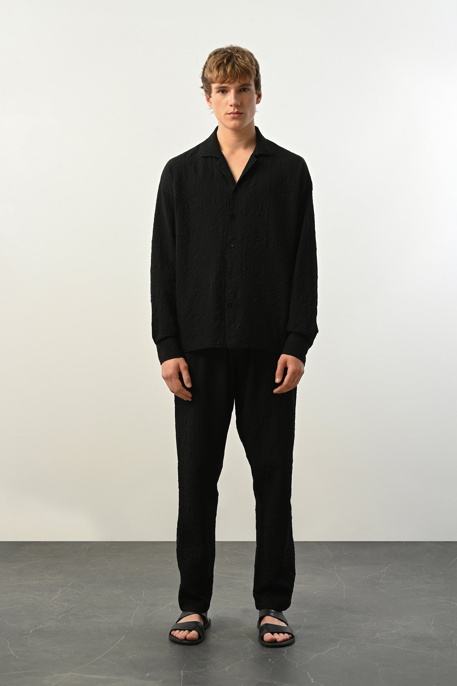 Men's Oversized Shirt Made of Aerobin Fabric with V-Neck