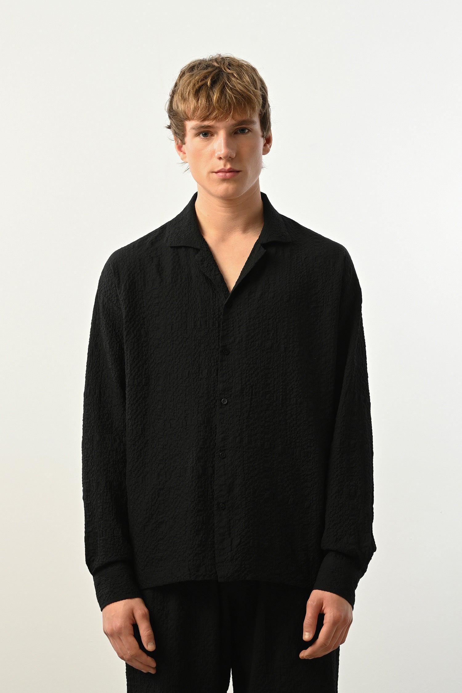 Men's Oversized Shirt Made of Aerobin Fabric with V-Neck