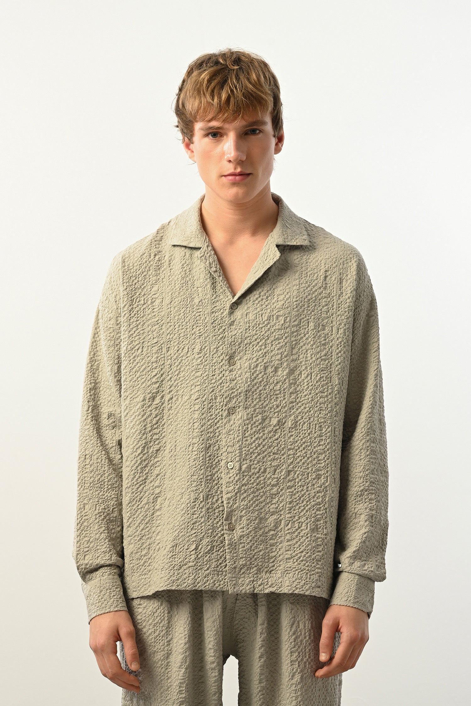 Men's Oversized Shirt Made of Aerobin Fabric with V-Neck