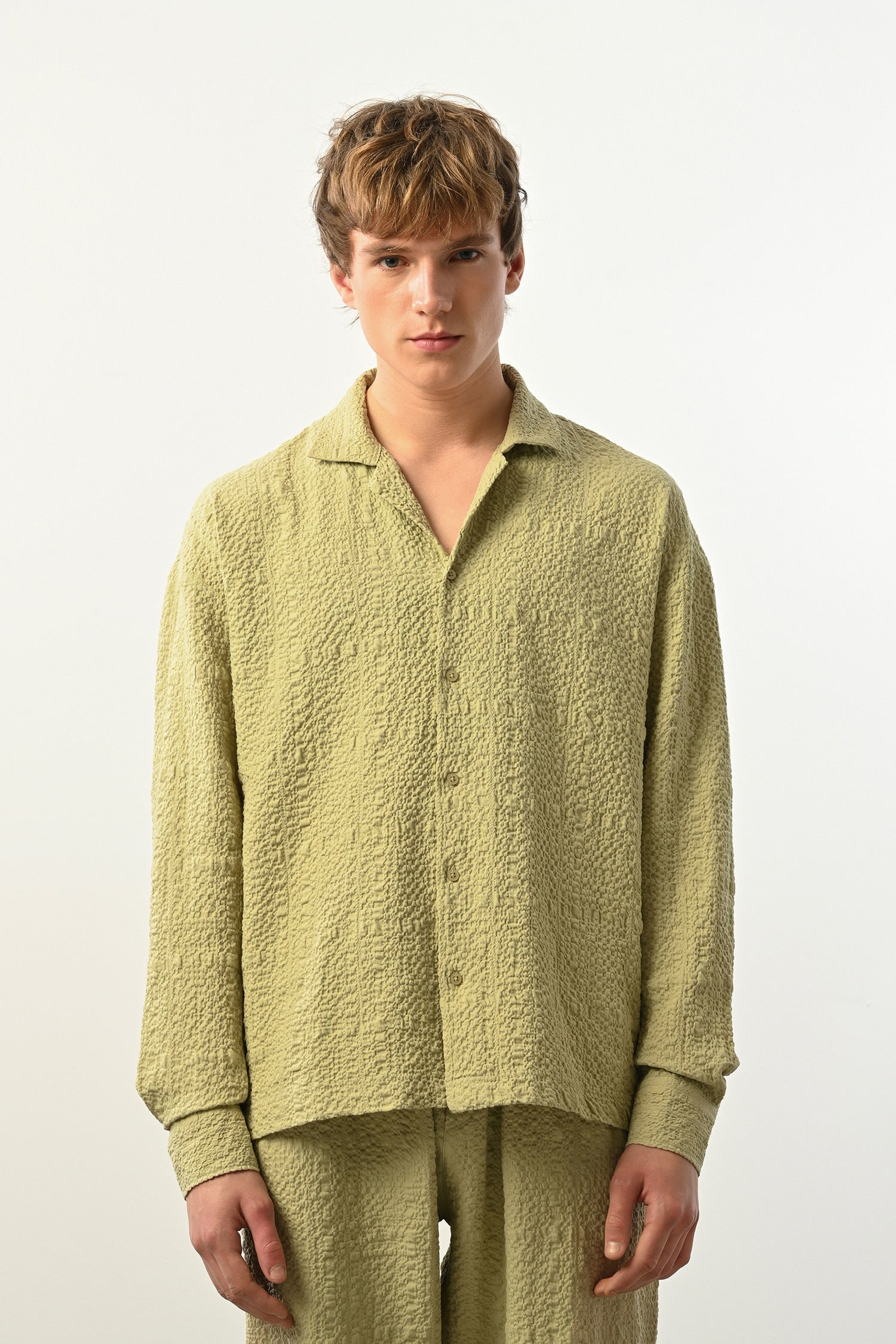Men's Oversized Shirt Made of Aerobin Fabric with V-Neck