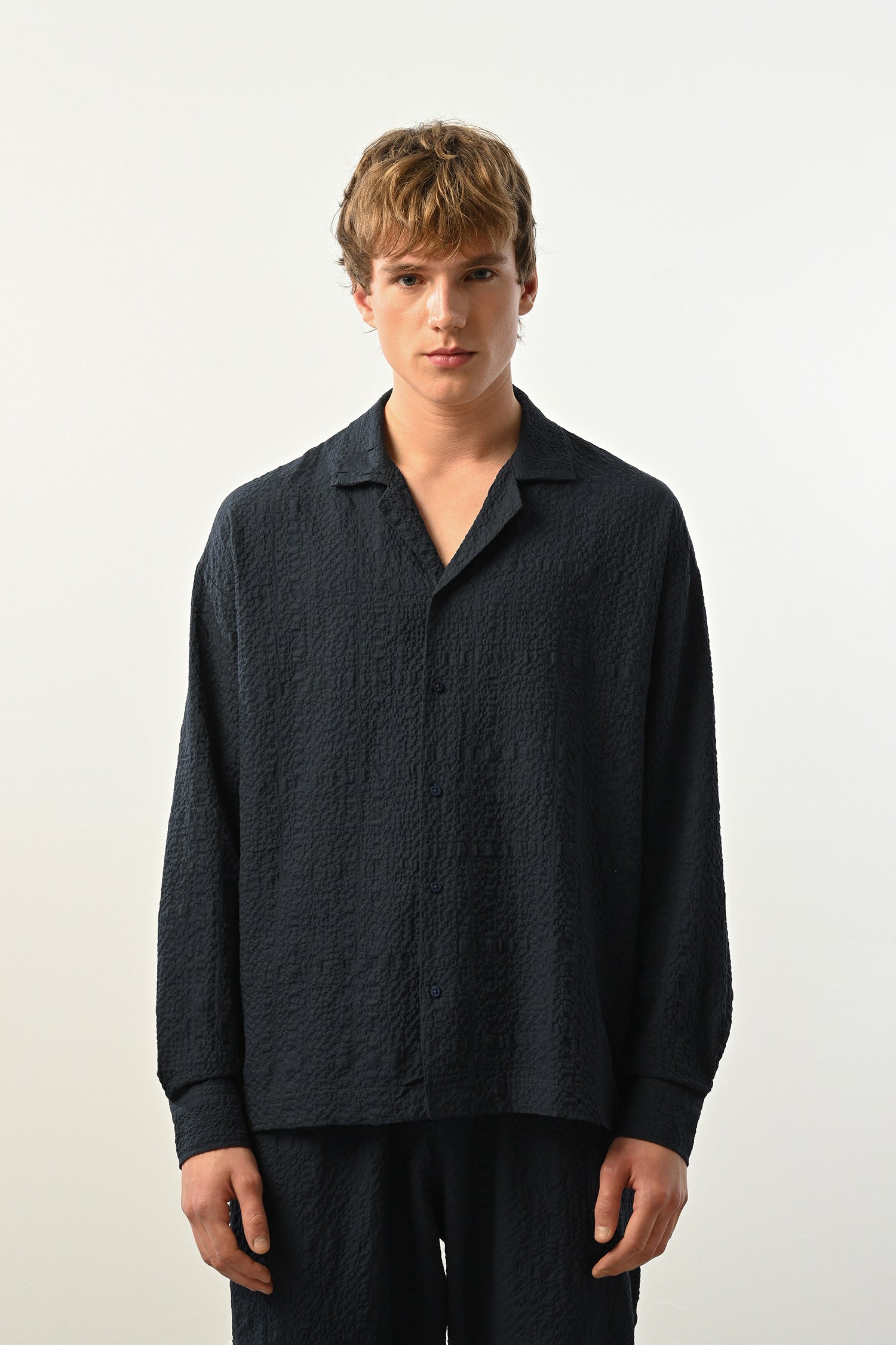Men's Oversized Shirt Made of Aerobin Fabric with V-Neck